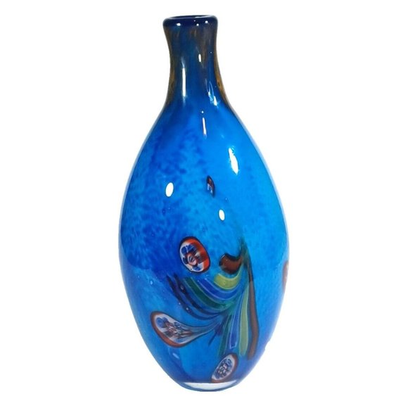 Vintage Murano Millefiori Colorful Bottleneck Art Glass Vase 13.5” X 7" Peacock - Picture 11 of 15
